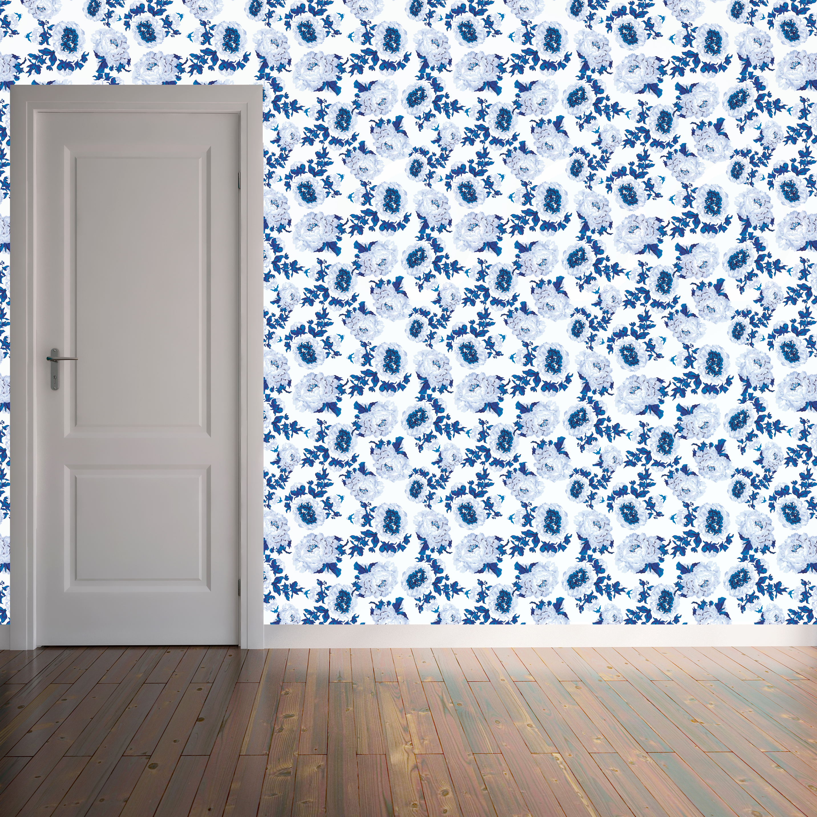 Blue Floral Wallpaper Removable Wall Stickers And Decals
