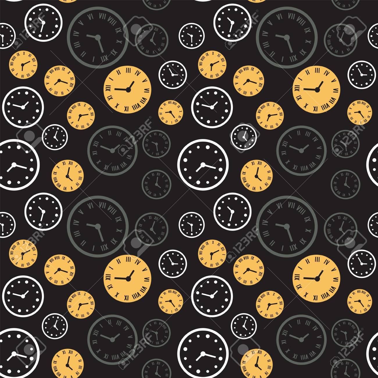 Seamless Colorful Pattern Vector Abstract Background With Clock