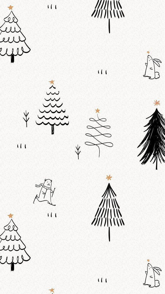 Christmas mobile wallpaper cute doodle pattern in black and white