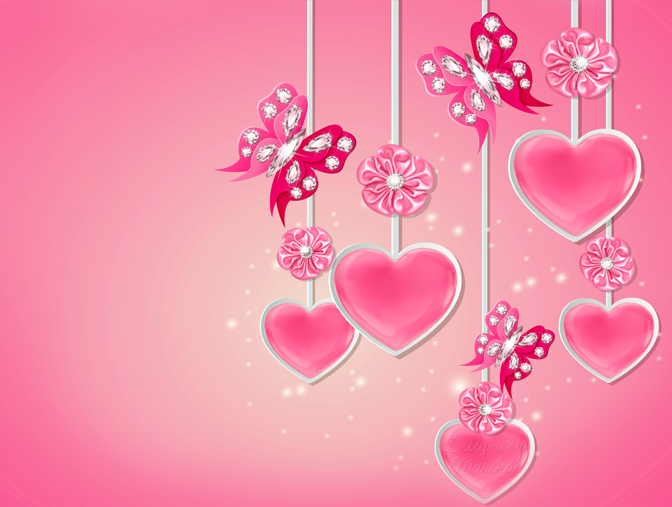 Wallpaper Design By Marika Pink Love Heart Romantic Diamonds