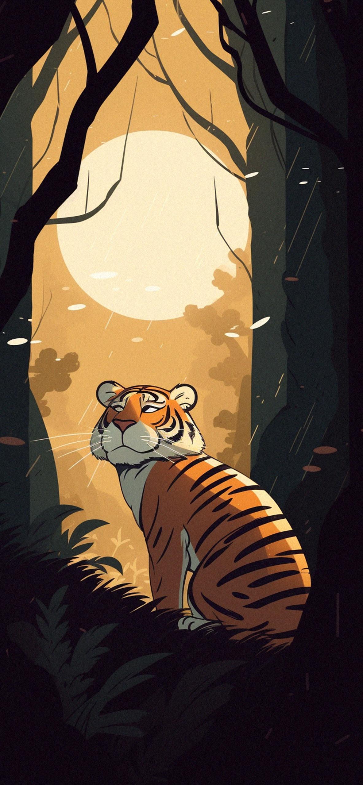 Funny Tiger In Forest Art Wallpaper For iPhone