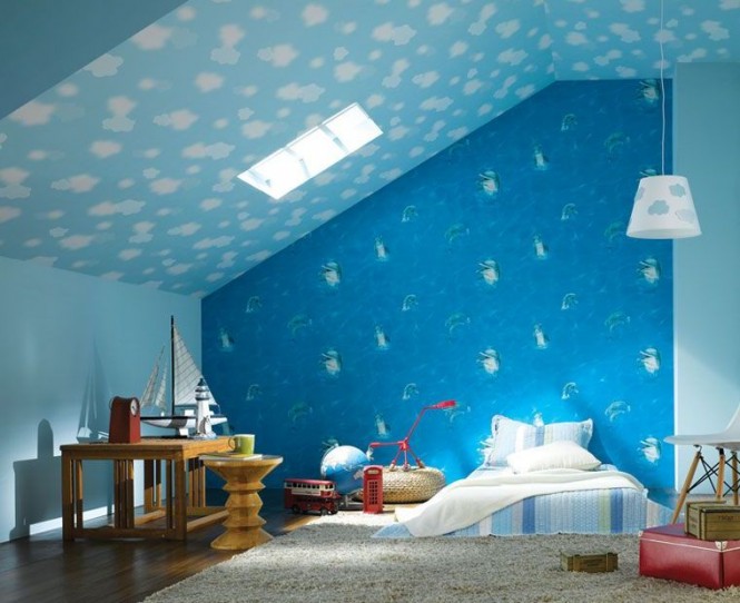 Wallpaper Ideas For Girls In Pink Rose Ocean Blue Bedroom
