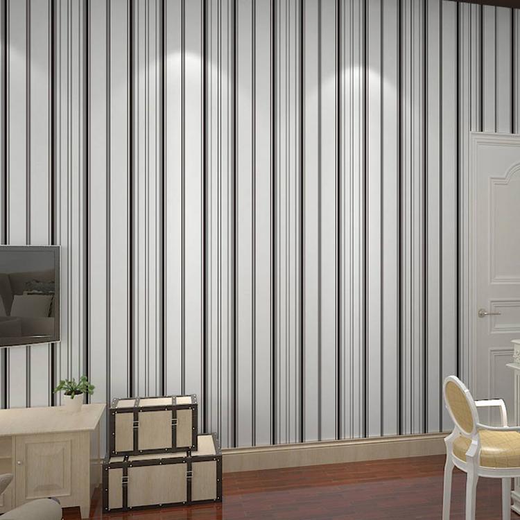 Wallpaper Black And White Vertical Striped Gray Living Room