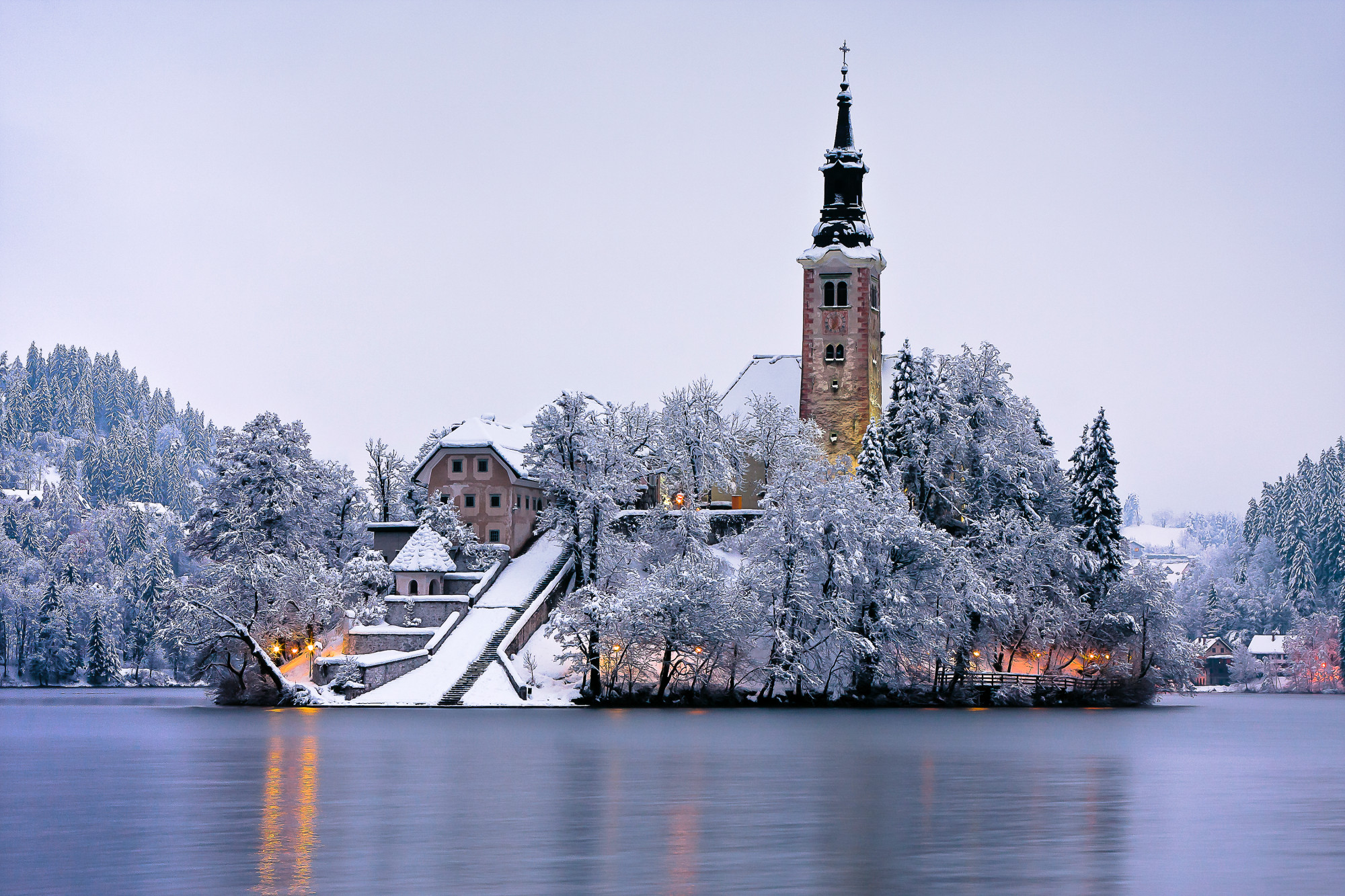 Bled Island Winter Evening Wallpaper