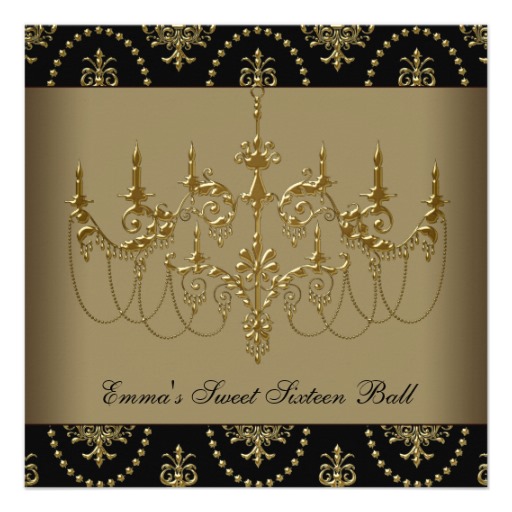 Black With Gold Crests And Chandelier Formal Sweet Sixteen