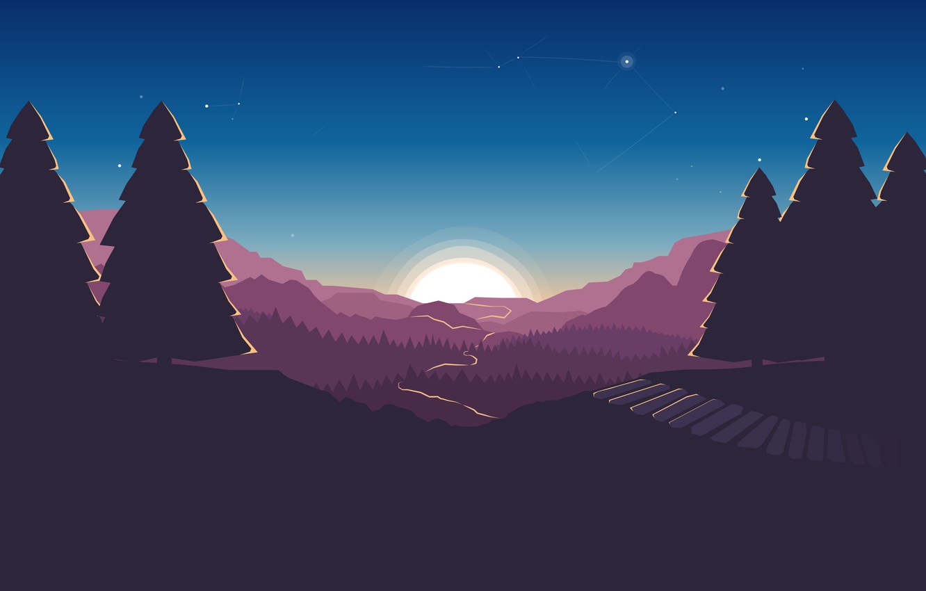 Wallpaper Sunset The sun Mountains The game Forest Hills