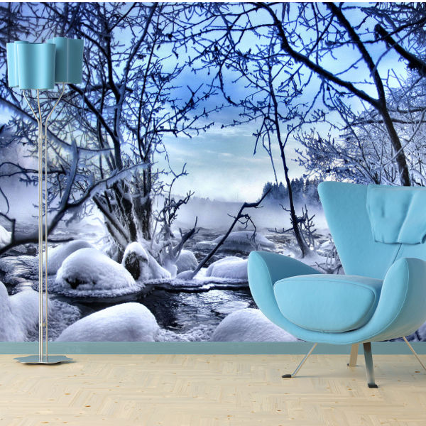 Winter Scene Frozen Trees And Snow Wallpaper Mural Design Wm105