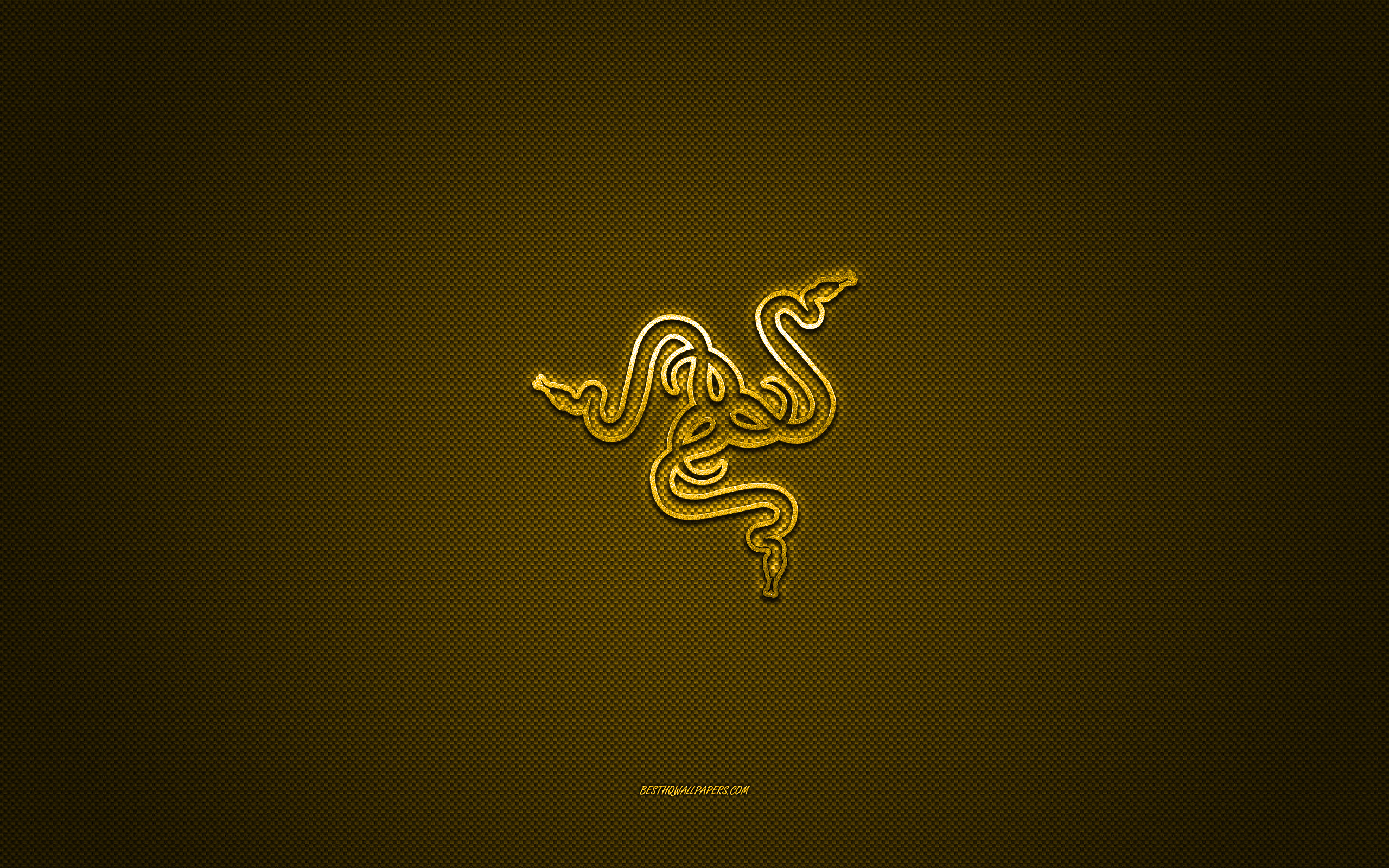 Wallpaper Razer Logo Metal Emblem Golden Carbon