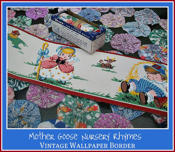 Vintage Mother Goose Nursery Rhymes Wallpaper Border In Original Box