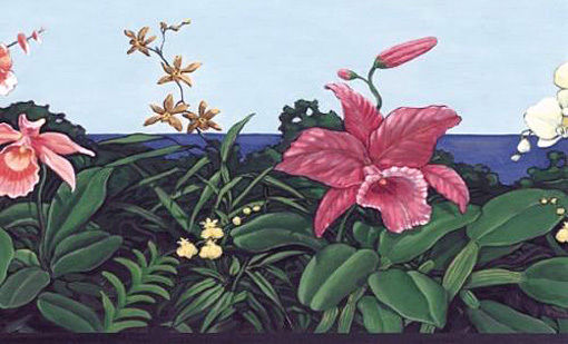 Tropical Paradise Orchids Wallpaper Border