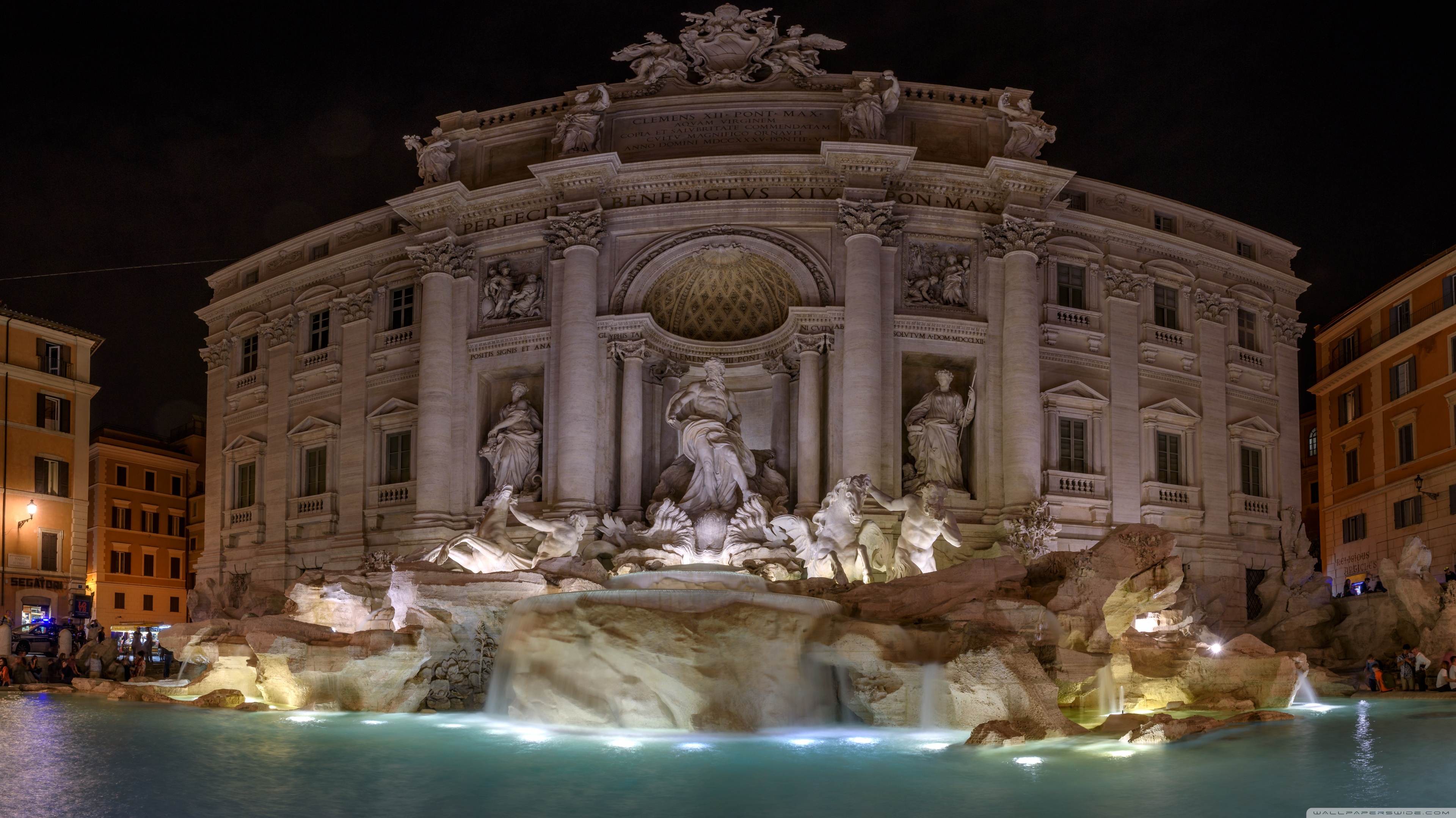 Trevi Fountain At Night Rome Italy 4k HD Desktop Wallpaper