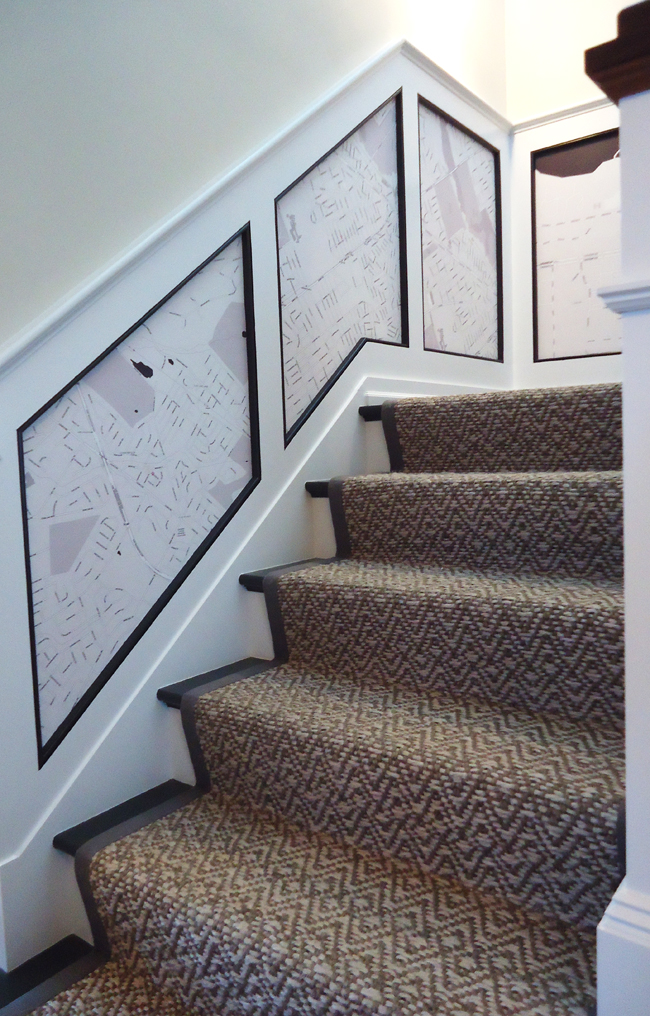 Customised Map Wallpaper On Stair Panels Wallpapered