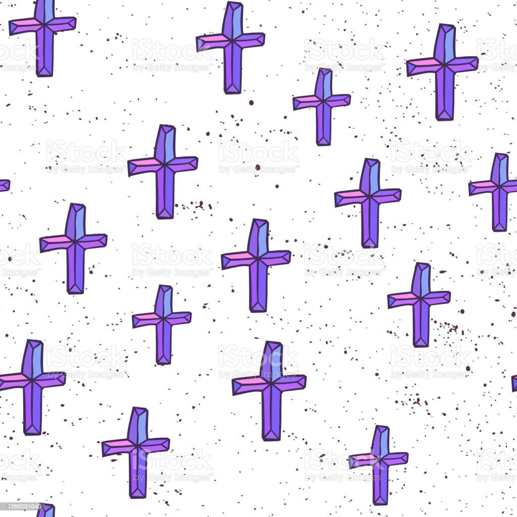 Abstract Seamless Pattern With Religion Cross Christian Hand Drawn