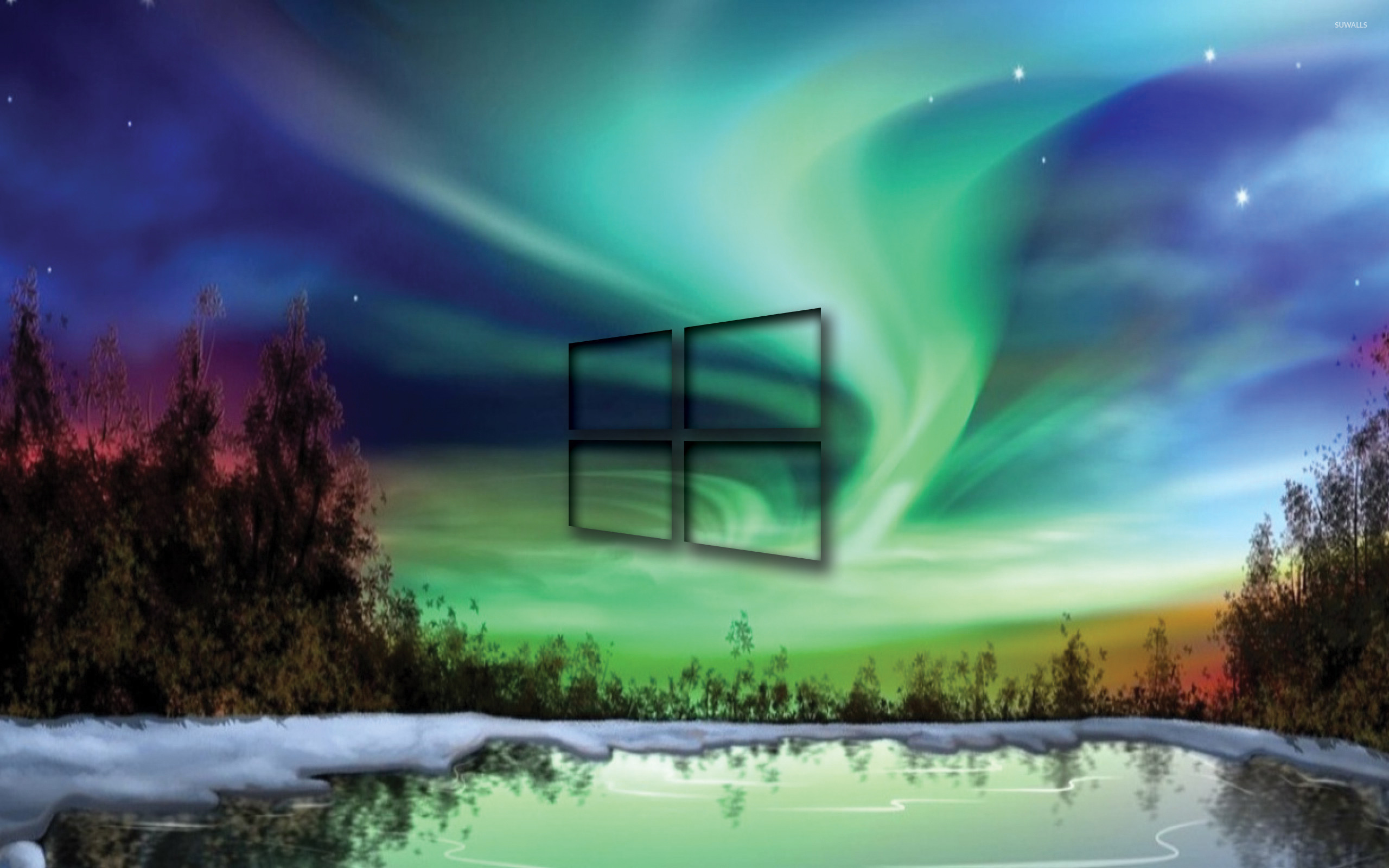 Windows Transparent Logo On The Northern Lights Wallpaper