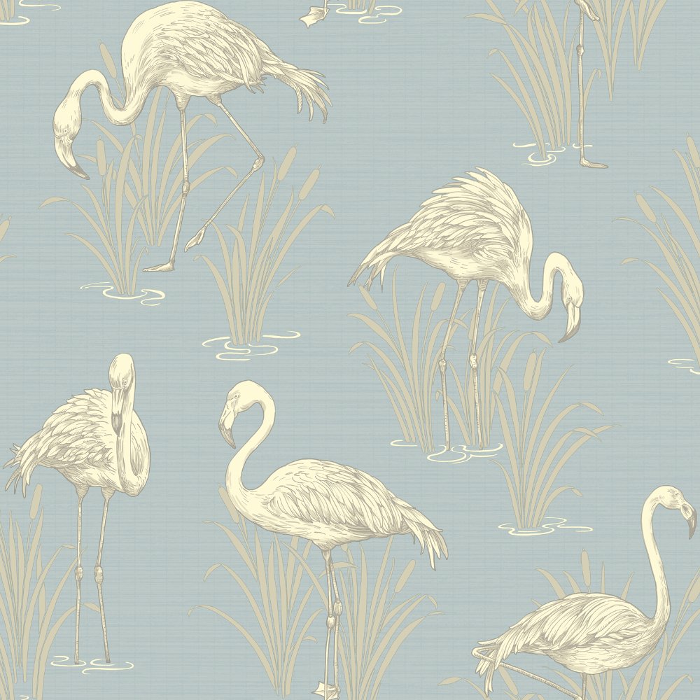  Vintage Lagoon Traditional Oriental Flamingo Textured Wallpaper 252605