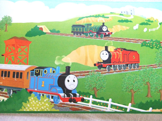 Roll Thomas the Tank Engine Wallpaper by TextilesandThings
