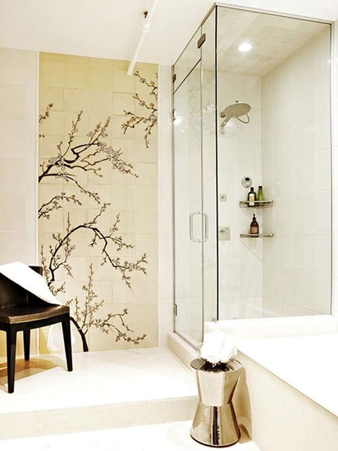 Asian Inspired Wallpaper And Murals In Bathroom Decor