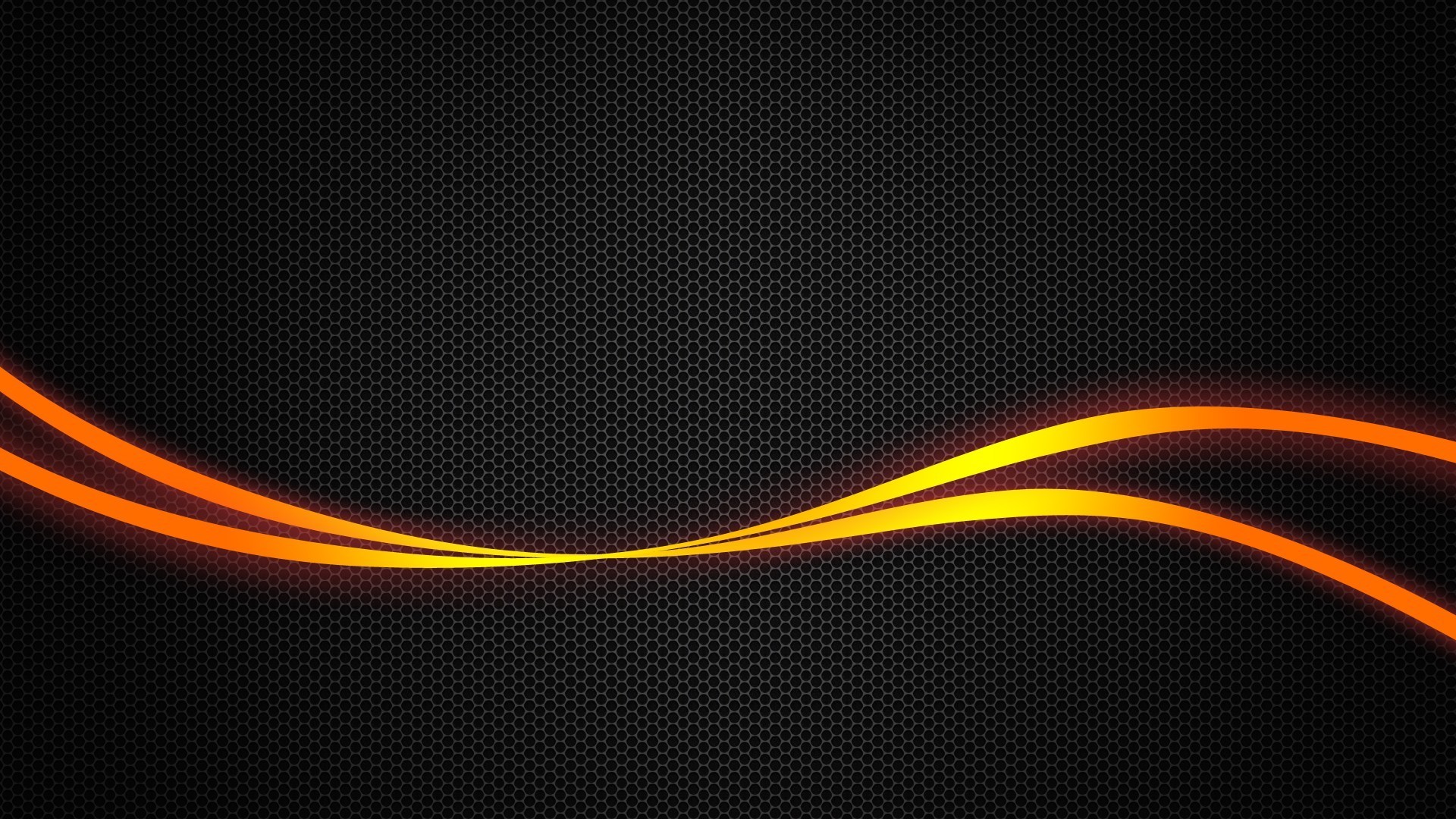 Abstract orange curves on a dark honeycomb background