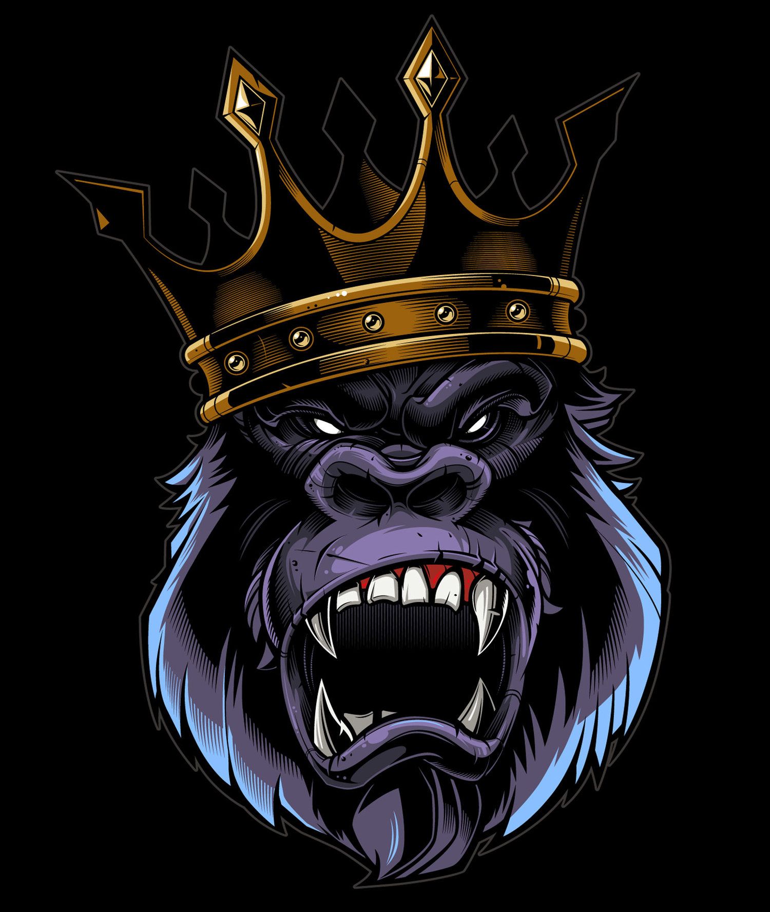 A majestic gorilla wearing a golden crown, roaring fiercely. Perfect for a Gorilla Tag 4k wallpaper