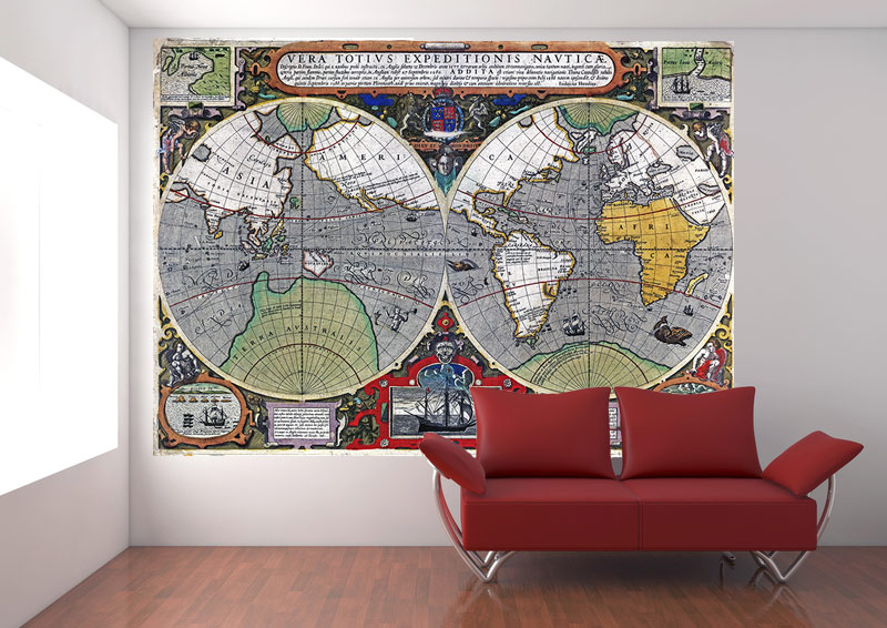 World Wall Map Mural By Jodocus Hondius