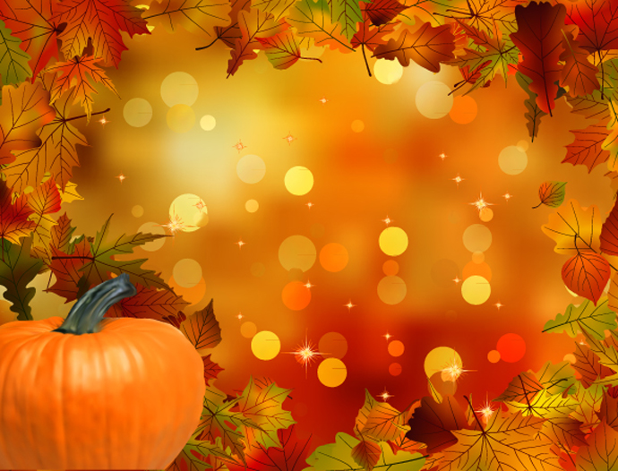 Vector Autumn Orange Glossy Design Leaves Background With Pumpkin