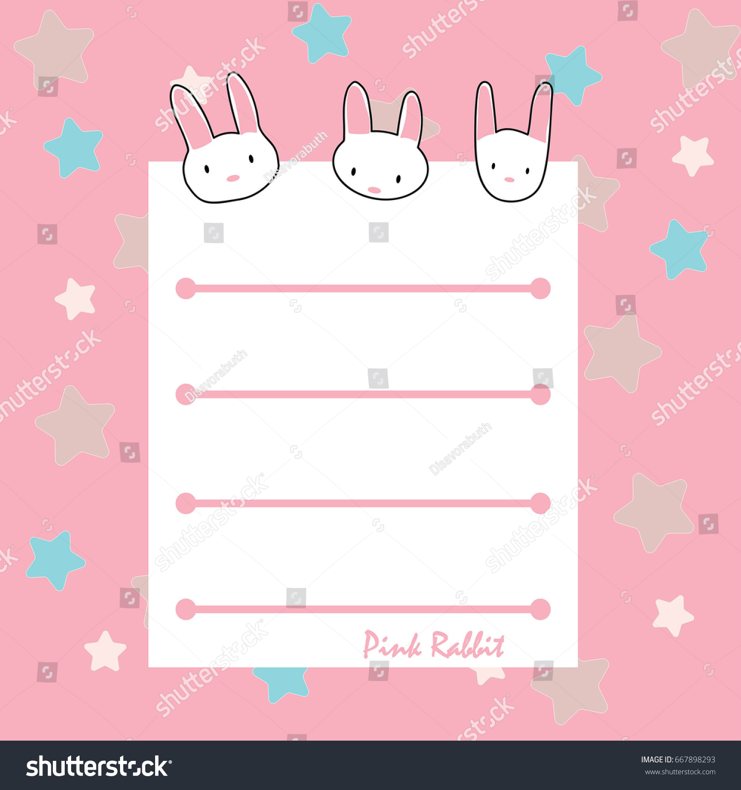 Cute Rabbit Memo Wallpaper Background Stock Illustration