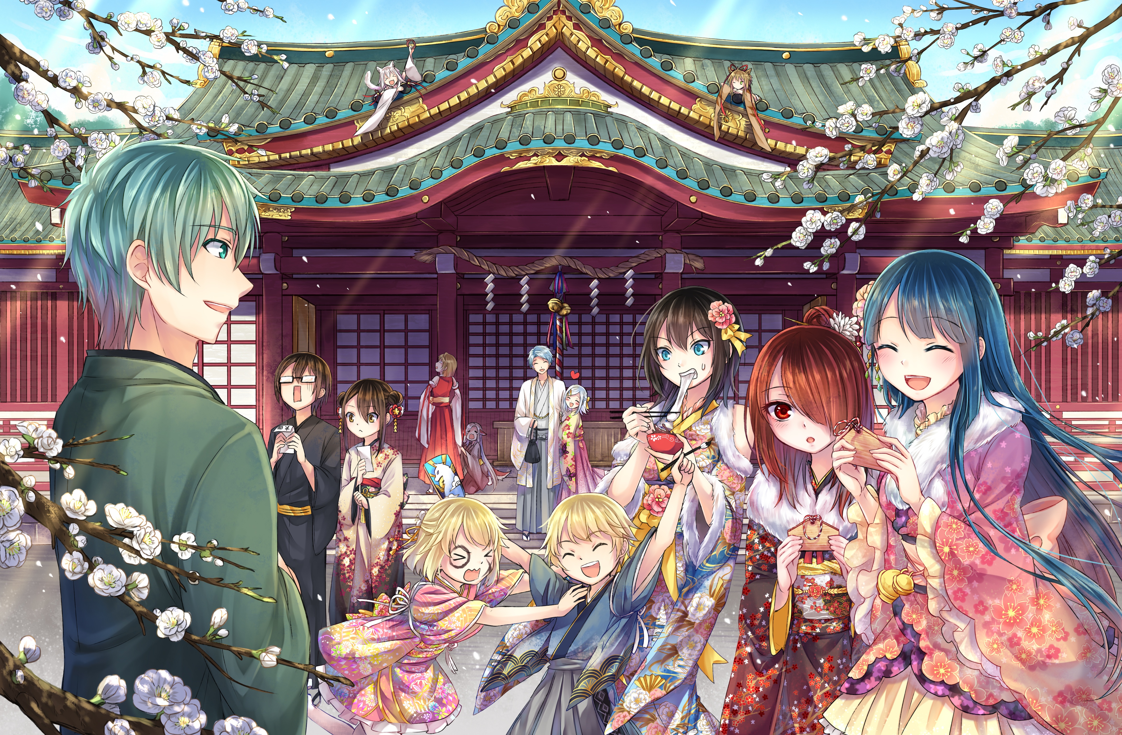 New Year Kimono Girl Shrine Boy Wallpaper And Background