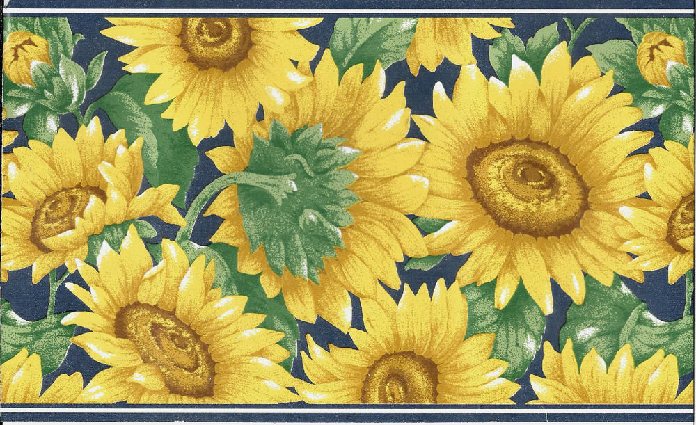 Sunny Yellow Sunflowers On Navy Blue Self Stick Wallpaper Border