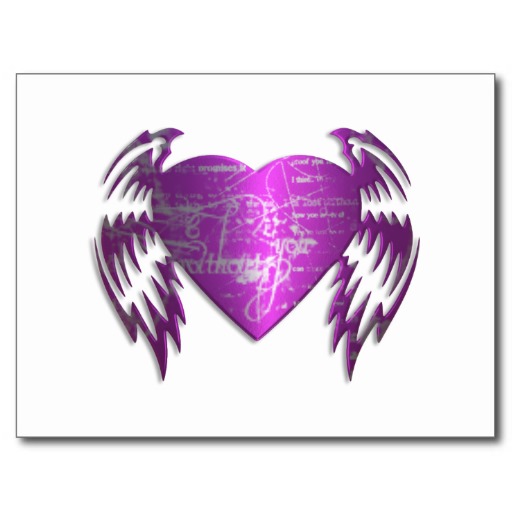 Purple Hearts With Wings Grunge Tribal Pink Heart