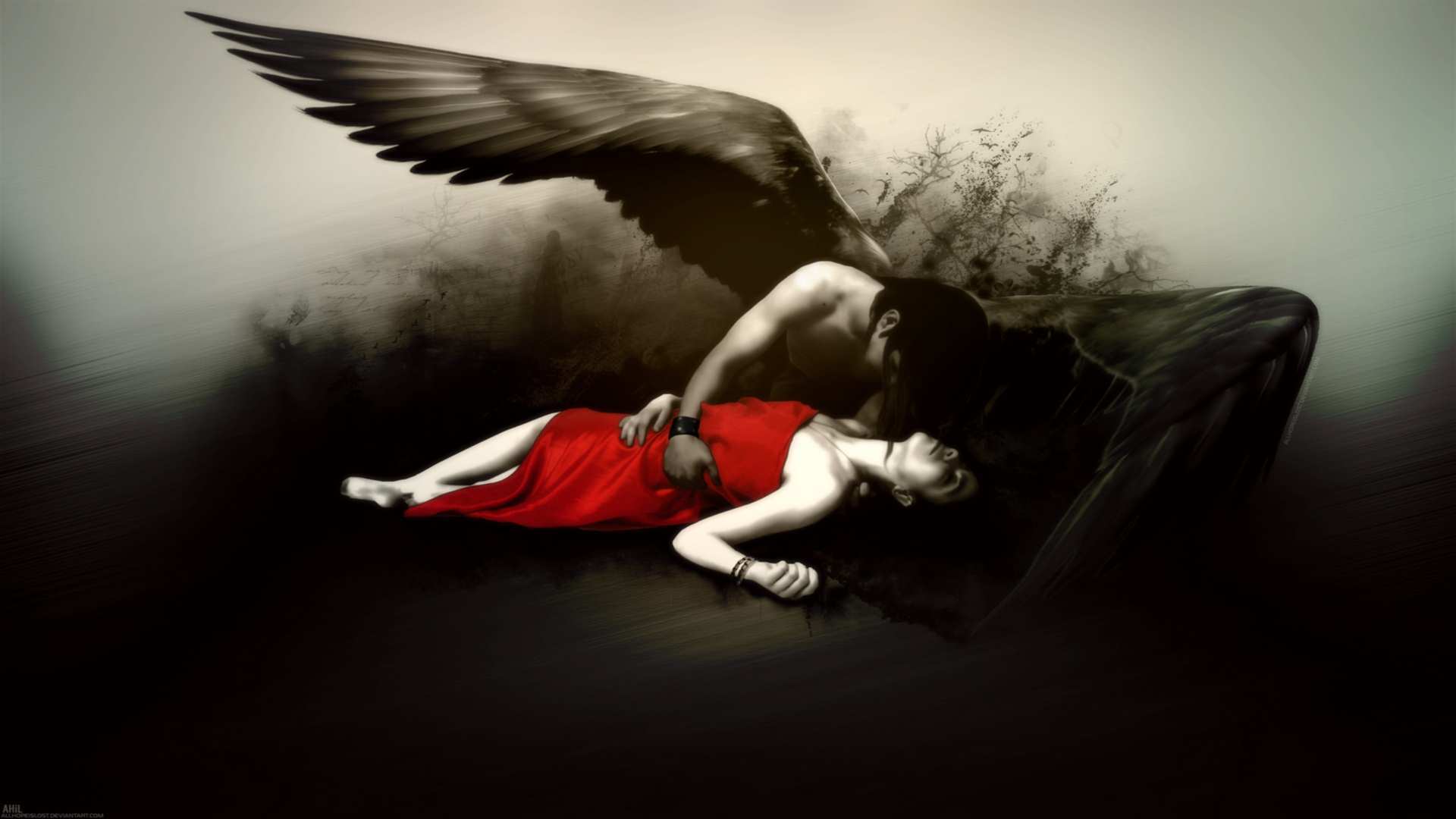 fantasy fallen angel gothic dark wings mood emotion sad sorrow death
