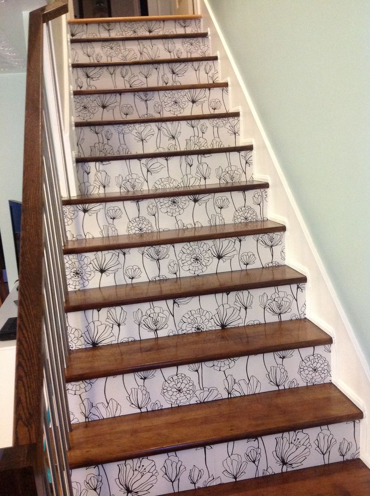 Wallpapered Stair Risers Think I Might Paper The Garage Stairs