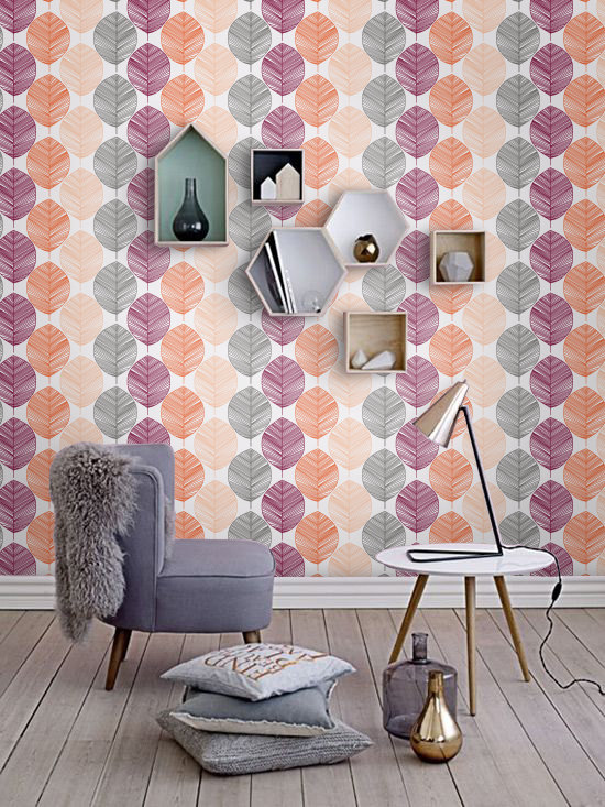 Self adhesive vinyl wallpaper   Leaf wall pattern   062 Rain cloud 550x733