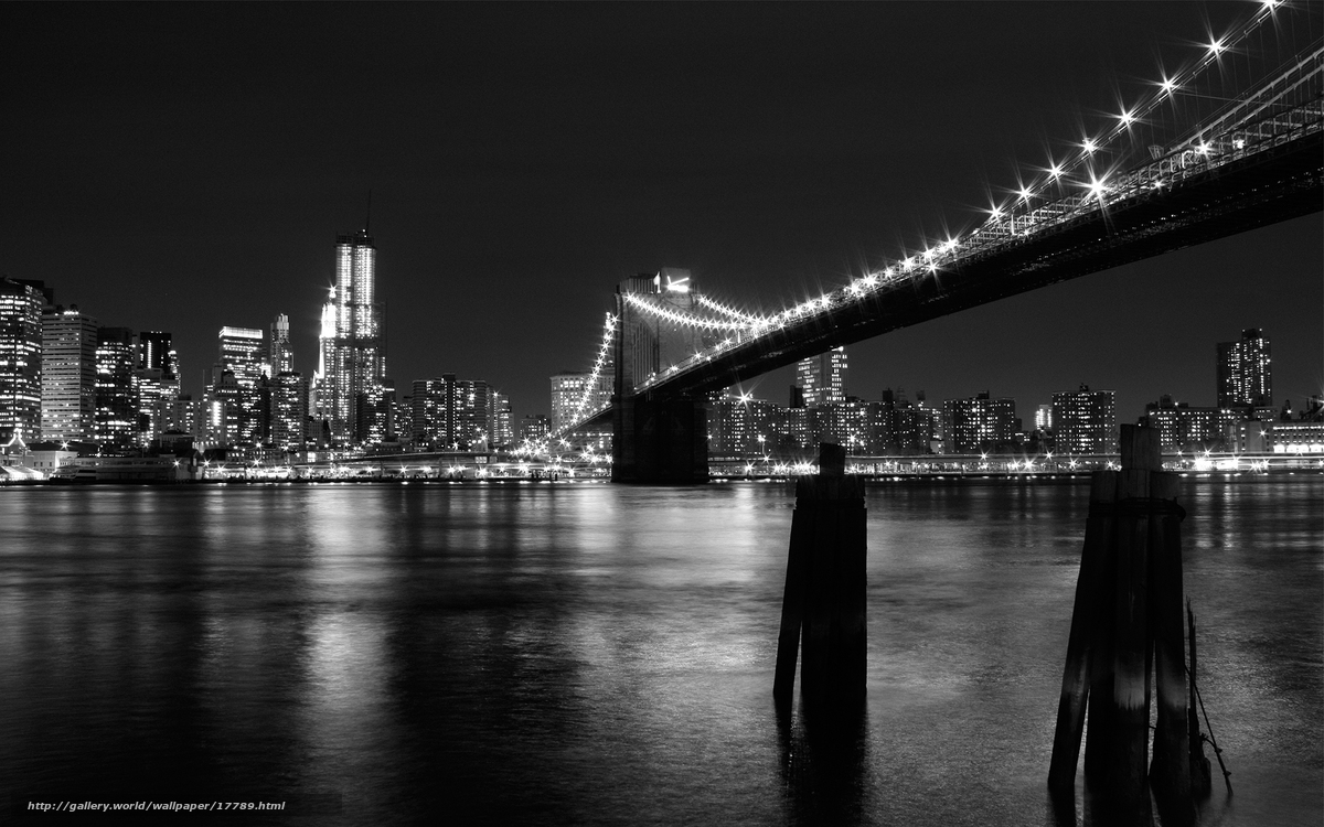 Wallpaper New York Bridge Lights Black And White