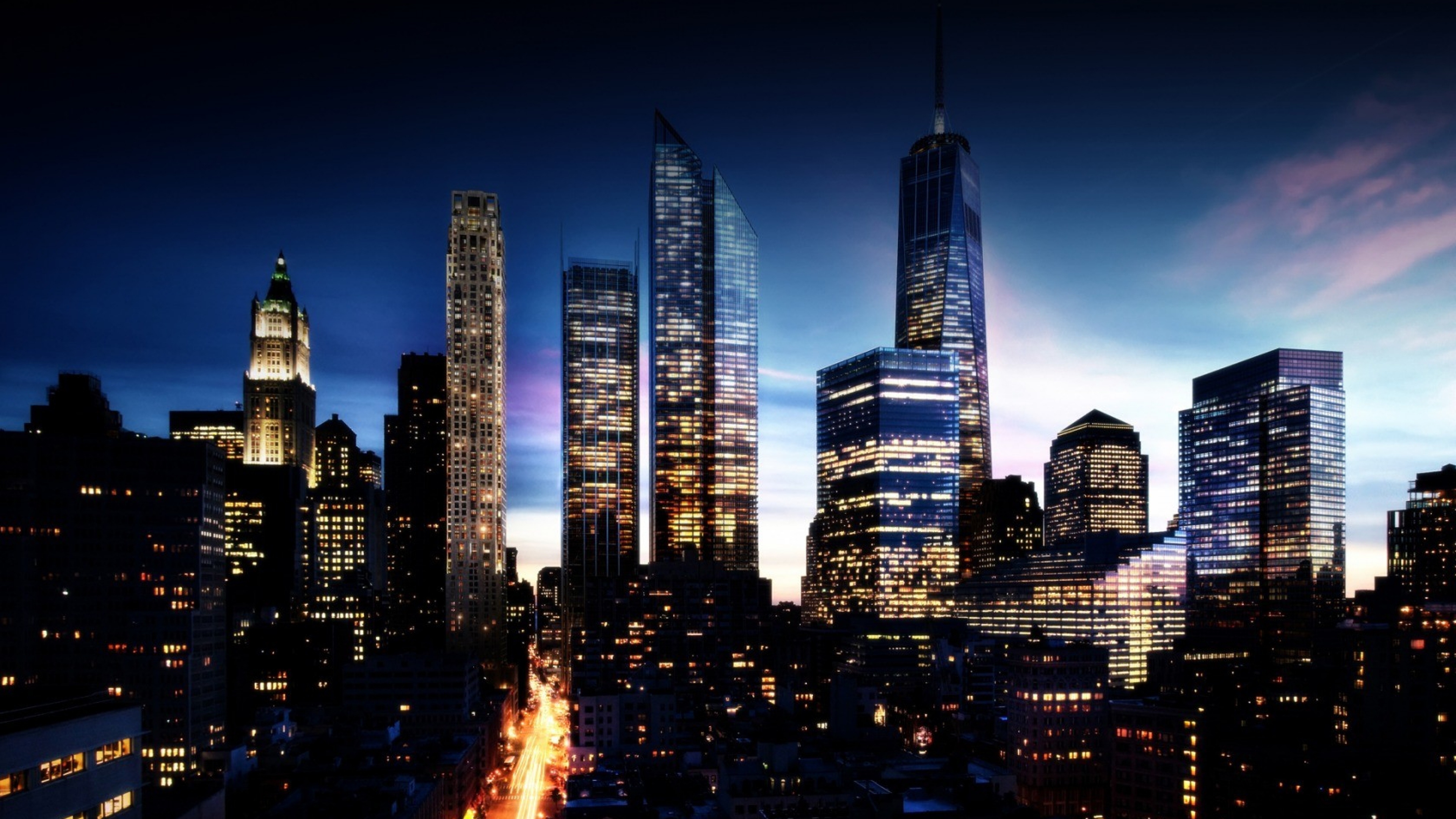 Lights City Buildings Sky Wallpaper Background 4k Ultra HD