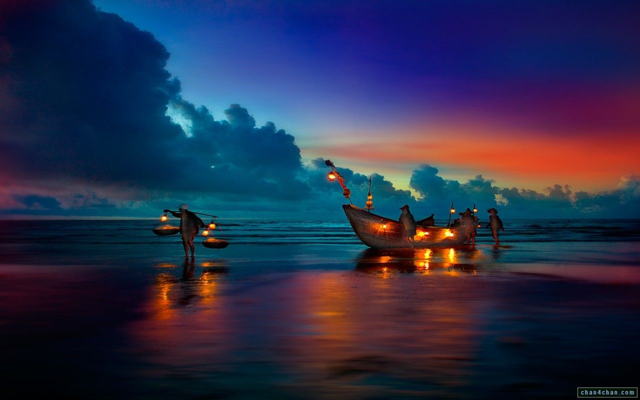 Sailboats Sunset Beach Full HD Wallpaper Magic4walls