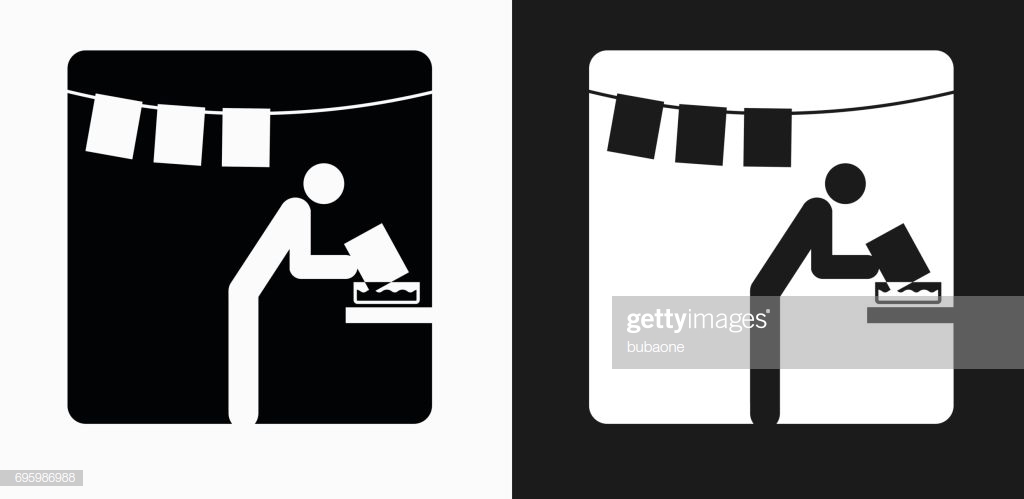 Person Developing Photos In The Darkroom Icon On Black And White
