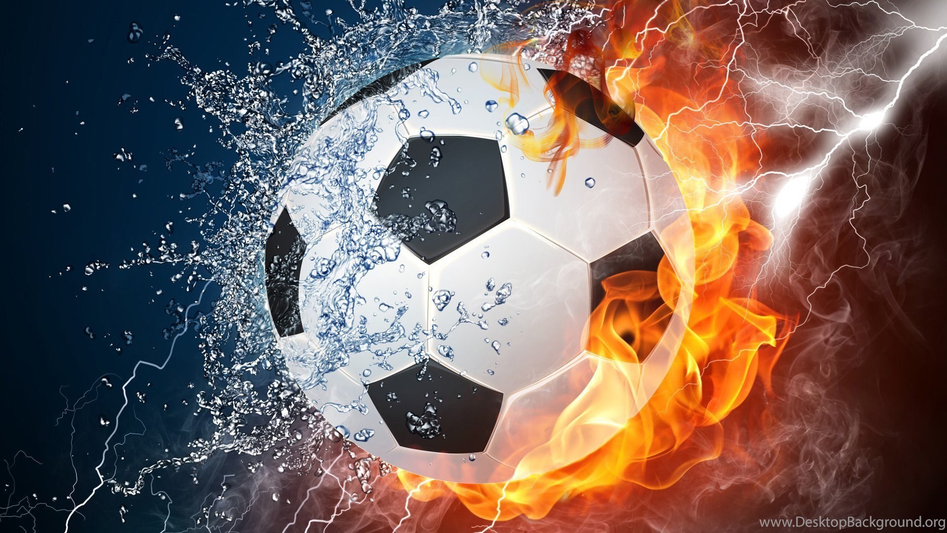 A Soccer Ball Engulfed in Flames and Water: A Symbol of Passion and Intensity