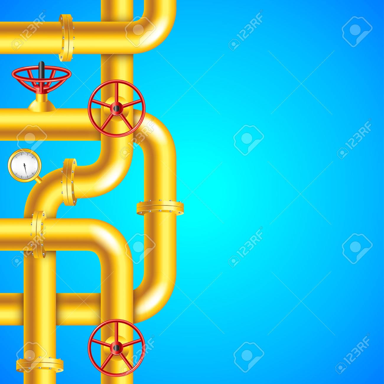 Yellow Plumbing Pipes On Blue Background Place For Text Vector