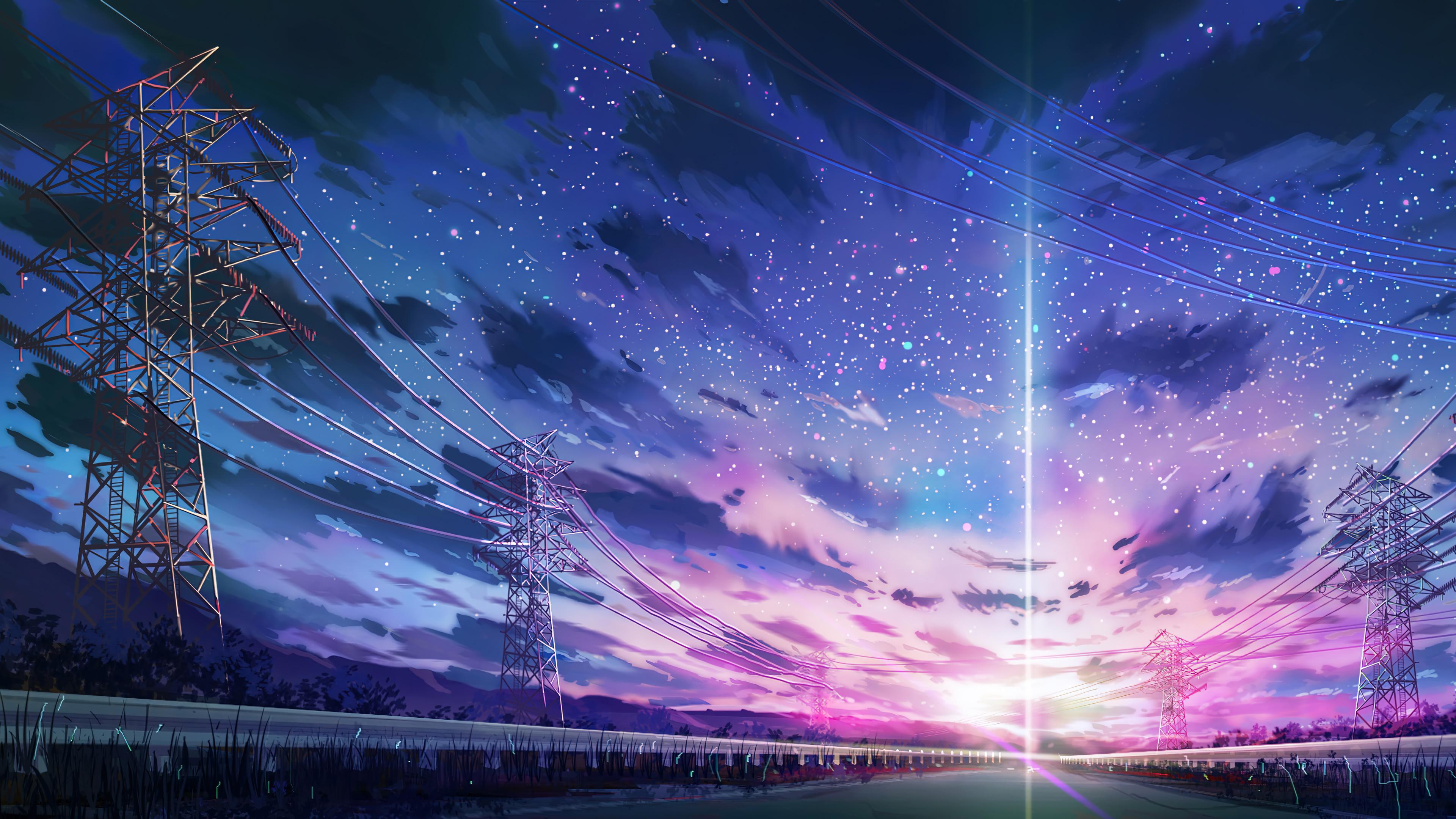 Sunrise Anime Road Sky Clouds Wallpaper