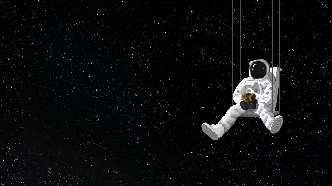 Wallpaper Astronaut Swing Bouquet Space Art