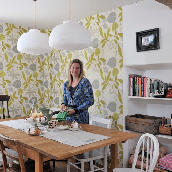 Dining Area With Wallpaper Modern Country Cottage House Tour