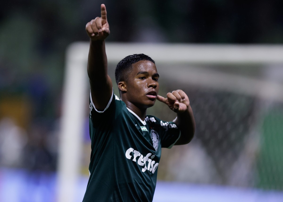 Endrick Felipe celebrating a goal for Palmeiras