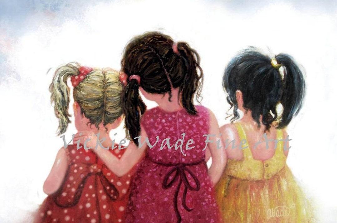 Three Sisters Art Print Blonde Brunette Black Hair Three   Etsy