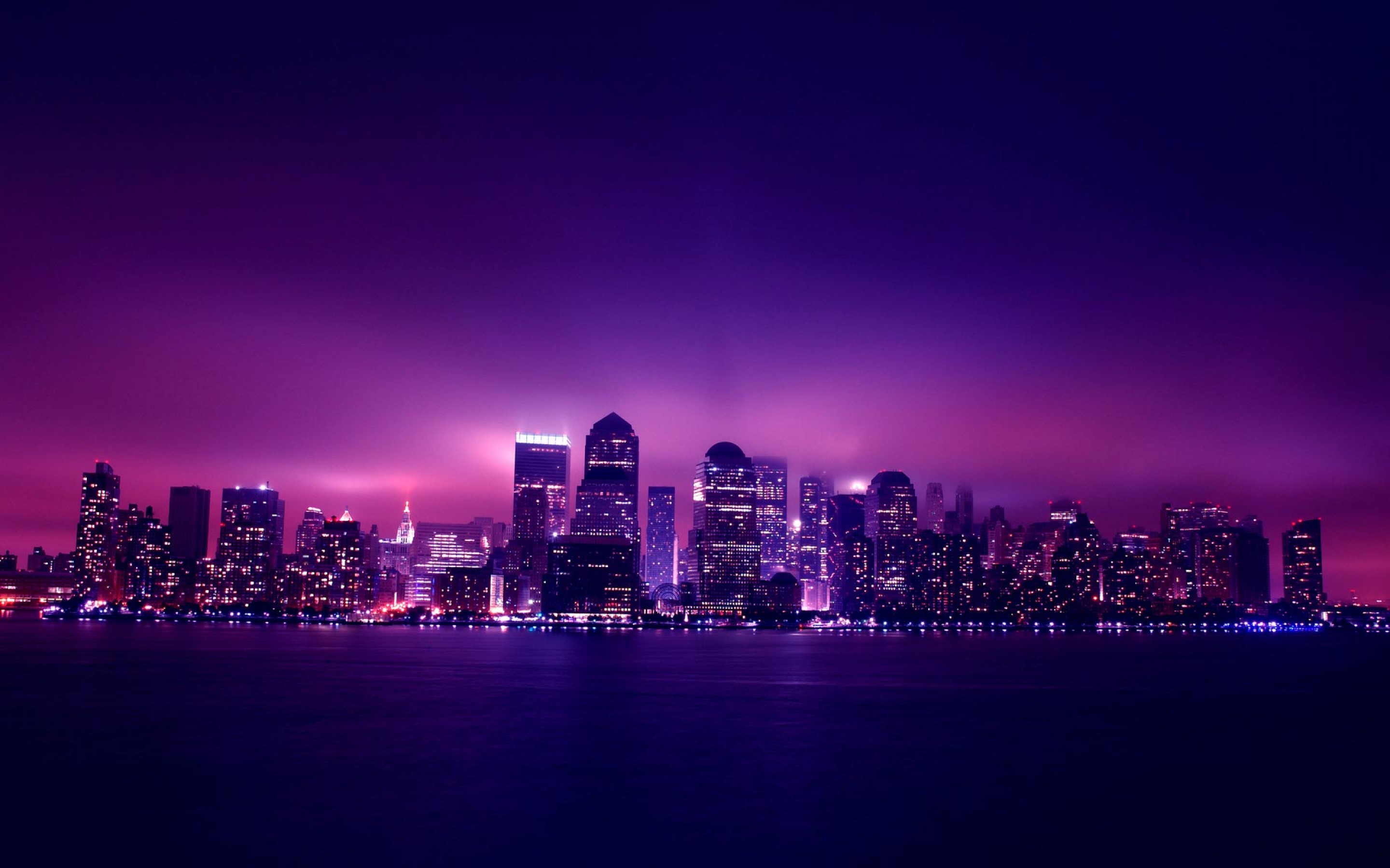 Purple New York City Skyline Wallpaper HD Background