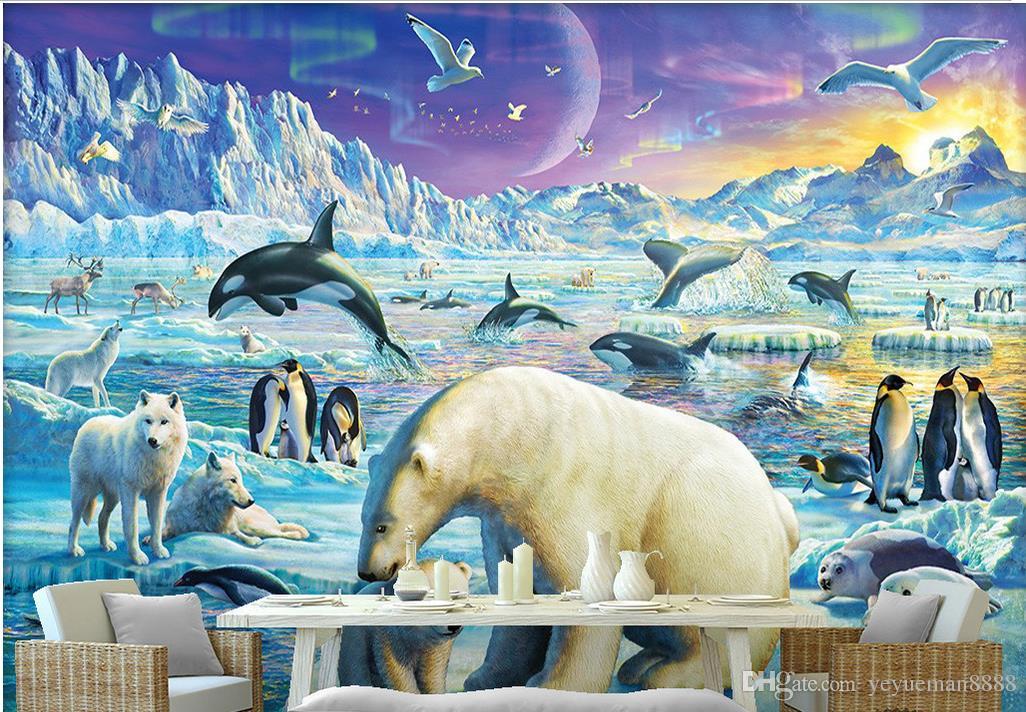 Custom Wallpaper 3d Snow Killer Whale Jump Penguin Polar Bear