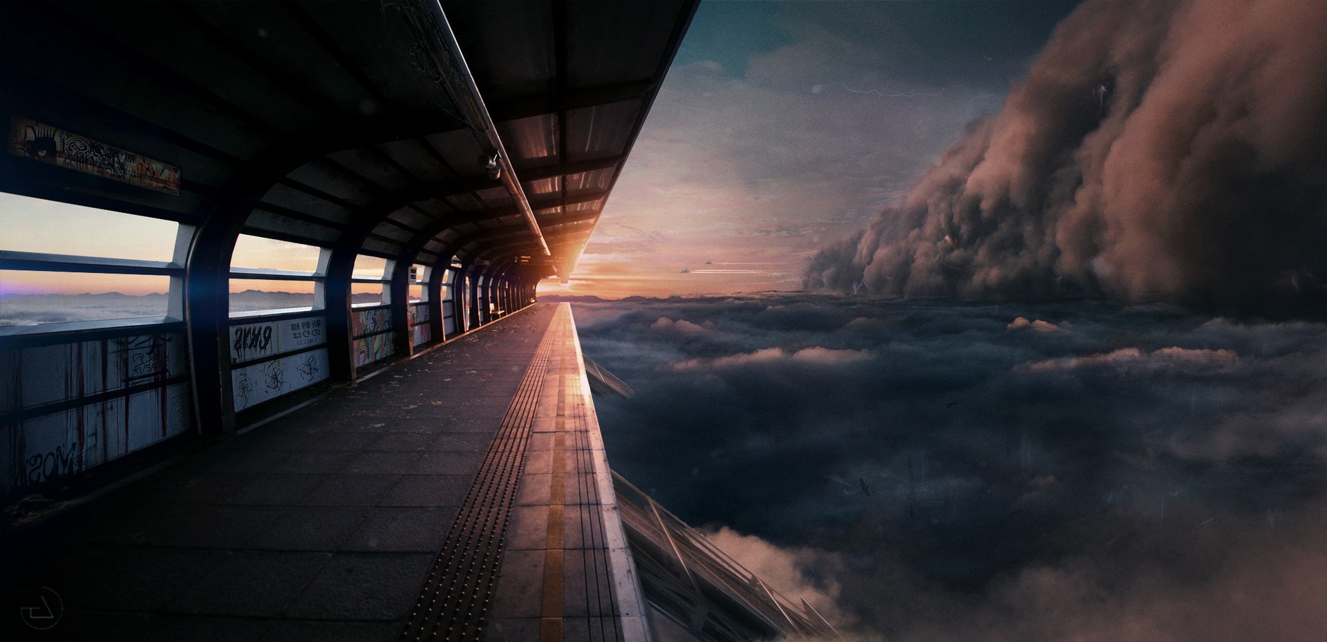 Skyline Futuristic Clouds Train Station Star Wars