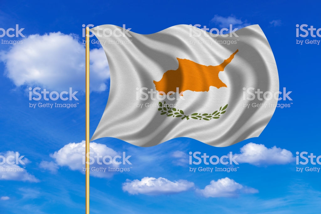 Flag Of Cyprus Waving On Blue Sky Background Stock Vector Art