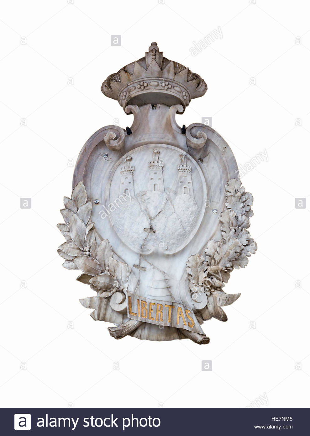 San Marino Stone Coat Of Arms Closeup Isolated On White Background
