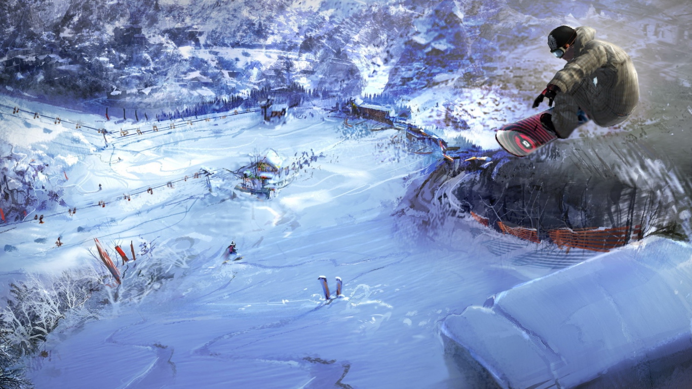 Wallpaper Snowboard Jump Extreme Descent Village