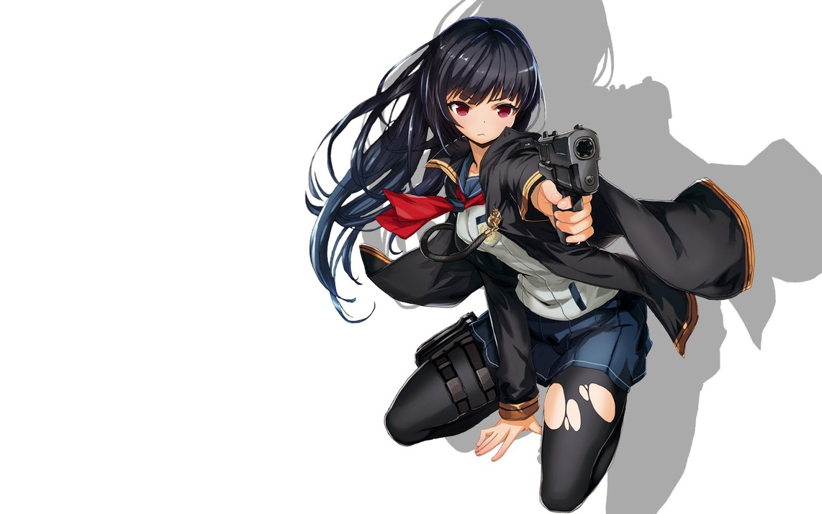 Long Hair Pistol Gun Pointing Gilr Anime Hd Wallpaper Desktop Pc